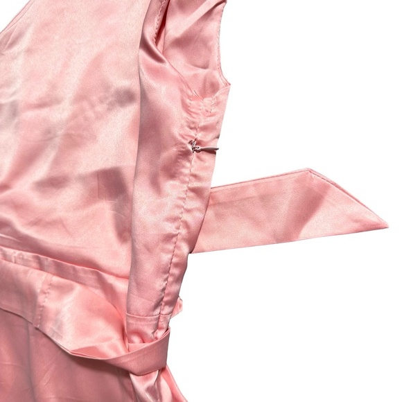 Women's Pink One Shoulder Midi High Low Breezy Unlined Bridesmaid Dress - Picture 5 of 9